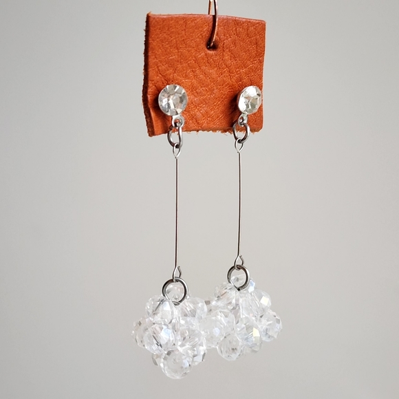 White Beaded Ball Dangling Stud Earrings - Picture 2 of 3